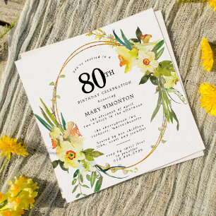 Rustic Boho Gult Daffodil 80:e födelsedagen Inbjudningar