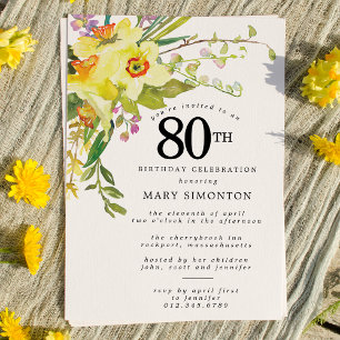 Rustic Boho Gult Daffodil 80:e födelsedagen Inbjudningar