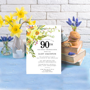 Rustic Boho Gult Daffodil 90:e födelsedag Inbjudningar