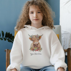 Rustic Boho Highland Cow rosa blommigt Watercolor T Shirt