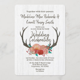 Rustic Boho Hjort Antler Blommigt bröllopsinbjudan Inbjudningar