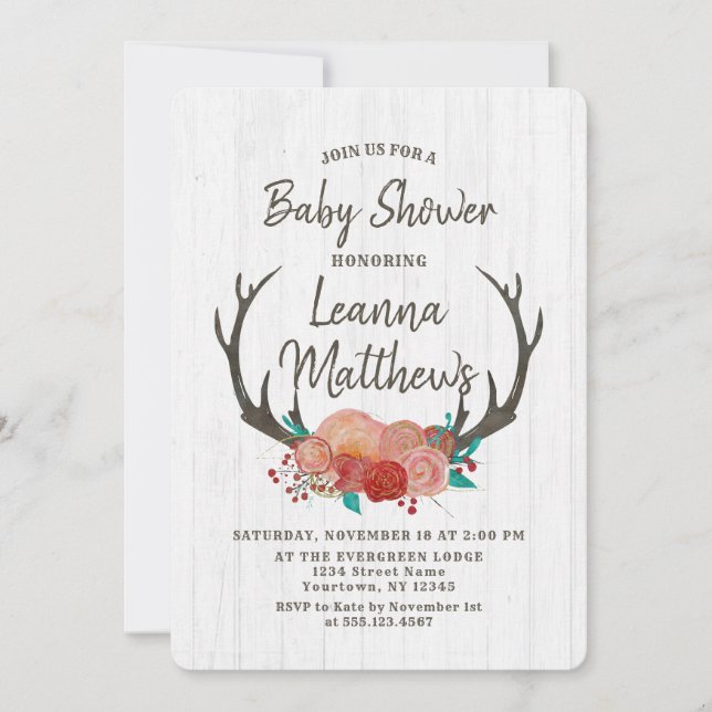 Rustic Boho Hjort Antlers Baby Shower-inbjudan Inbjudningar (Framsida)