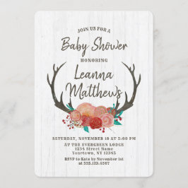 Rustic Boho Hjort Antlers Baby Shower-inbjudan Inbjudningar