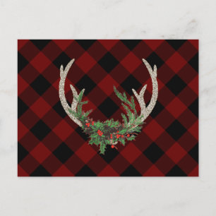 Rustic Boho Hjort Antlers Blommigt för juluppehå Helg Vykort