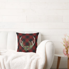 Rustic Boho Hjort Antlers | Blommigt för juluppehå Kudde