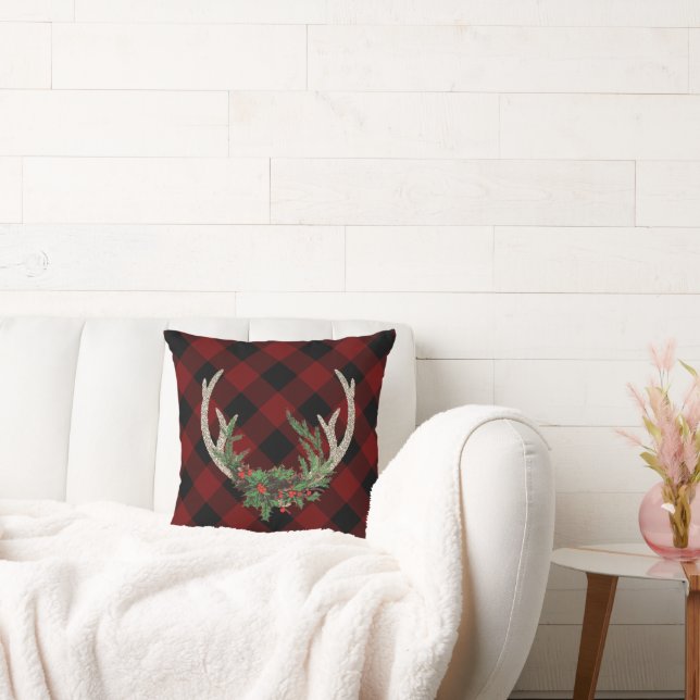 Rustic Boho Hjort Antlers | Blommigt för juluppehå Kudde (Soffa)