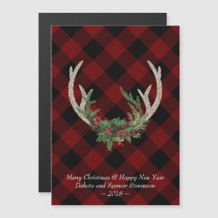 Rustic Boho Hjort Antlers Julpapp Blommigt Magnetisk Inbjudningskort