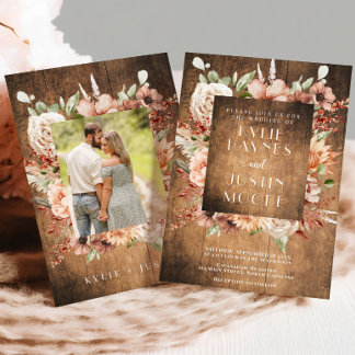 Rustic Boho hösthöstens bröllopsinbjudan Blommigt Inbjudningar