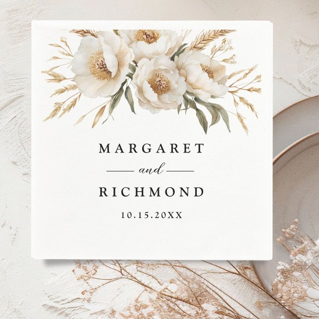 Rustic Boho Ivory Blommigt Bröllop Pappersservett (Skapare uppladdad)
