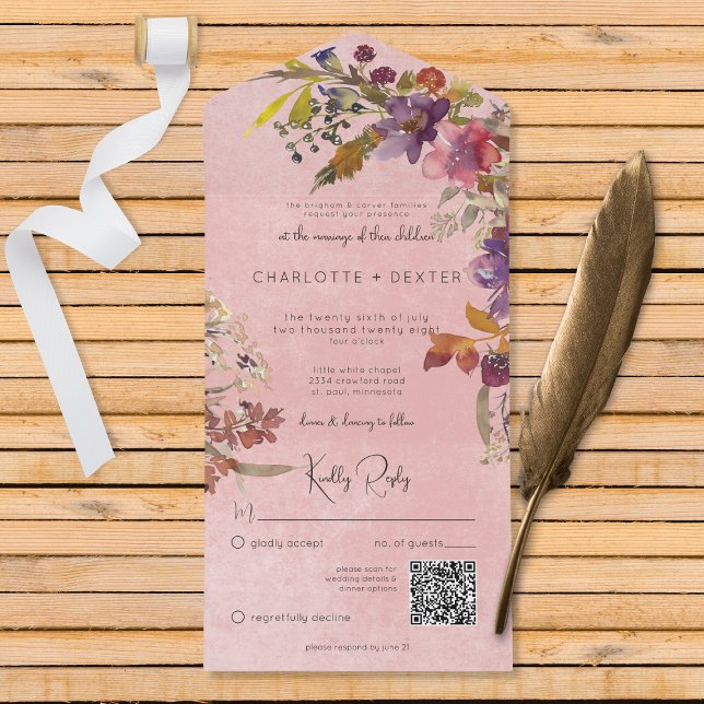 Rustic Boho Jewel Tone Rosa Blommigt QR Code (Skapare uppladdad)