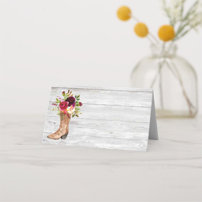 Rustic Boho Land Western Marsala Burgundy Boot Placeringskort (Framsida)