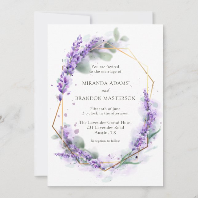 Rustic Boho Lavender Blommigt Elegant bröllop Inbjudningar (Framsida)