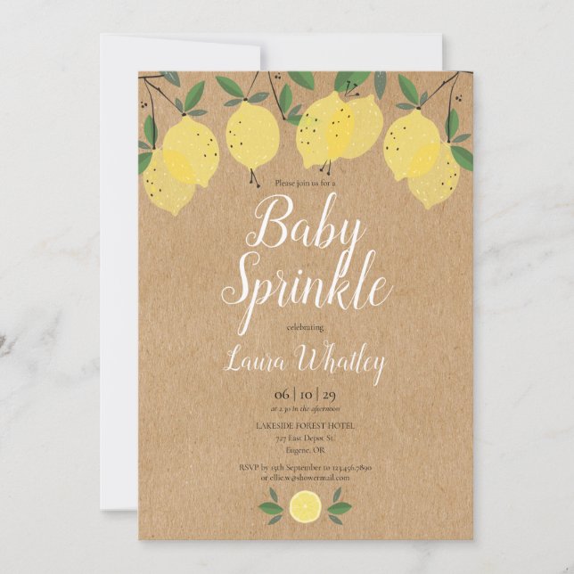 Rustic Boho Lemons Baby Sprinkle Inbjudningar (Framsida)