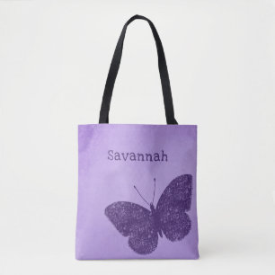 Rustic Boho Lila Butterfly Tote Tygkasse