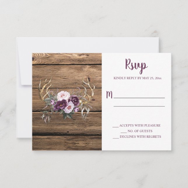 Rustic Boho Lila Plum Peonies Antlers OSA Kort (Framsida)