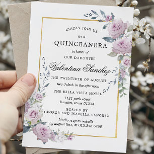 Rustic Boho Lila Ro Blommigt Quinceanera Inbjudningar