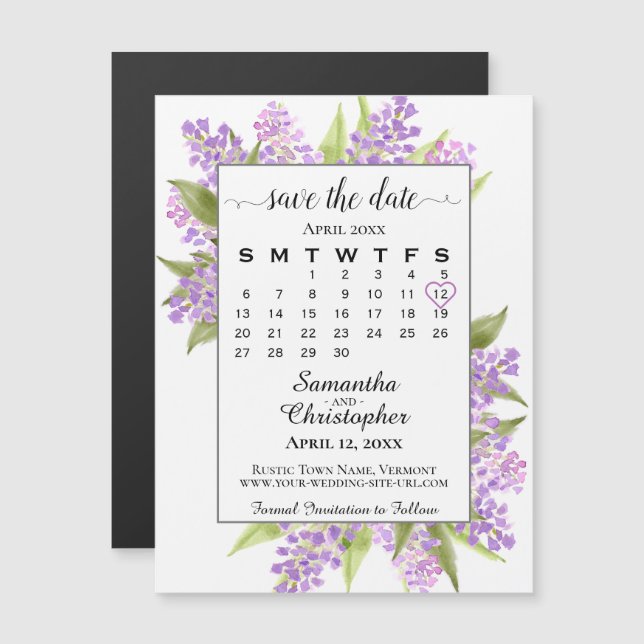 Rustic Boho Lilacs Calendar Spara datum magneter (Fram/baksida)