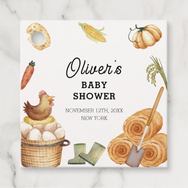 Rustic Boho Locally Grown Farm Chicken Baby Shower Gåvor Etiketter (Framsida)