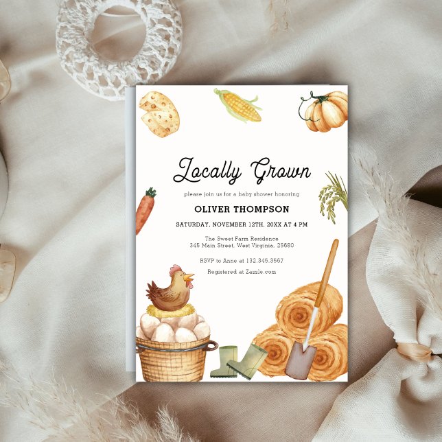 Rustic Boho Locally Grown Farm Chicken Baby Shower Inbjudningar (Rustic Boho Locally Grown Farm Chicken Baby Shower Invitation)