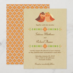 Rustic Boho Lovebird Uggla par Bröllop Inbjudningar