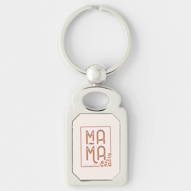 Rustic Boho Mamma Rektangulärt Silverfärgad Nyckelring (Framsidan)