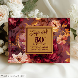 Rustic Boho Merlot  Guld Flowers 50:e dagen Gästböcker