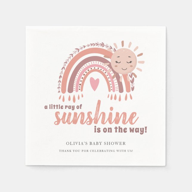 Rustic Boho Minimalist Rosa Baby Shower Pappersservett (Framsidan)