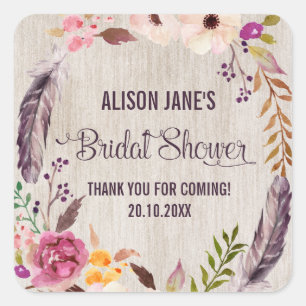 Rustic Boho Möhippa Tack Sticker Favors Fyrkantigt Klistermärke