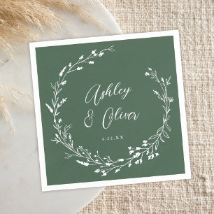 Rustic Boho Mörk grönt Wildblomma Blommigt Bröllop Pappersservett
