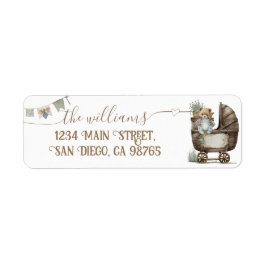 Rustic Boho nalle Boy Shower Returadress Etikett