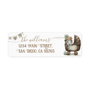 Rustic Boho nalle Boy Shower Returadress Etikett