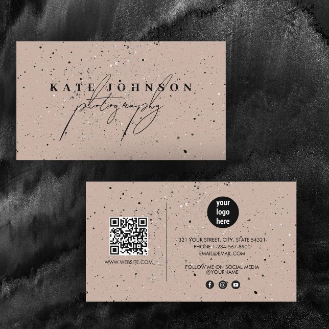 Rustic Boho Namnteckning Social-media för skript Q Visitkort (Rustic Boho Signature Script QR Code Social Media Business Card)