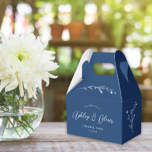 Rustic Boho Navy Blue Wildblomma Bröllop Presentaskar
