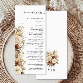 Rustic Boho Neutralt Blommigt Bröllop Menu Meny