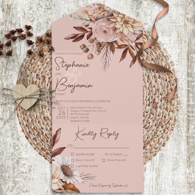Rustic Boho  Neutralt Blommigt Rosa Middag (Skapare uppladdad)
