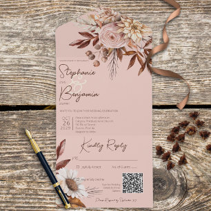 Rustic Boho Neutralt Blommigt Rosa QR-kod