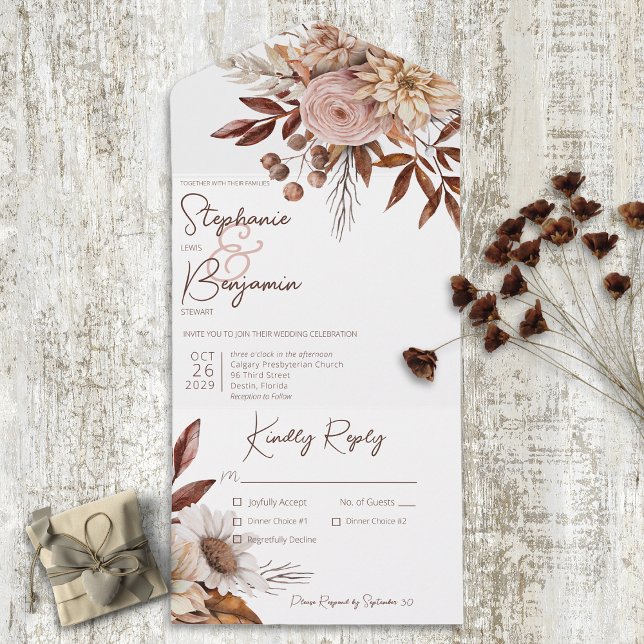 Rustic Boho  Neutralter Blommigt Vit middag (Skapare uppladdad)