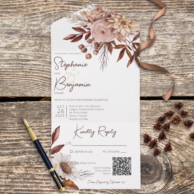 Rustic Boho  Neutralter Blommigt Vit QR- kod (Skapare uppladdad)