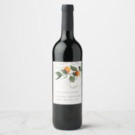 Rustic Boho Orange Blommar Botanical Bröllop Vinflaska Etikett