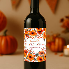 Rustic Boho Orange Bloom Berry Frame Bridal Shower Vinflaska Etikett