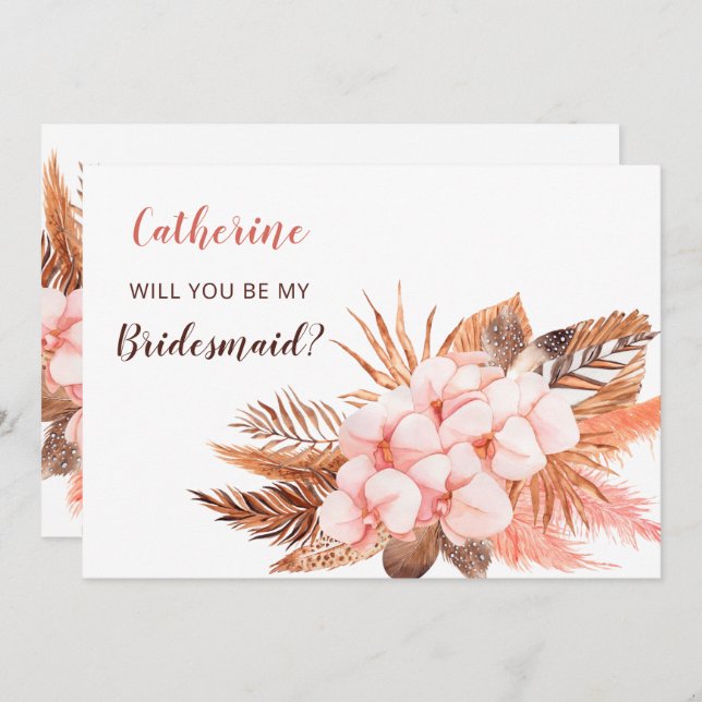 Rustic Boho  Pampas blir min bridessa Inbjudningar (Fram/baksida)