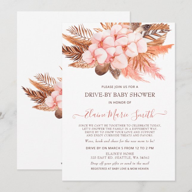 Rustic Boho  Pampas Drive by Baby Shower Inbjudningar (Fram/baksida)