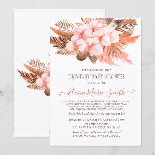 Rustic Boho Pampas Drive by Baby Shower Inbjudningar