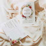 Rustic Boho Pampas Grass Flower Greenery Bröllop Meddelande Vykort<br><div class="desc">Den här vackra boho-inspirerade besparingen av datumkortet ger bröllop en perfekt. Utformningen har roliga vattenfärgblommor,  pampasgräs i elegant och lush tropiska grönska som är kompletterad med modern typografi.</div>