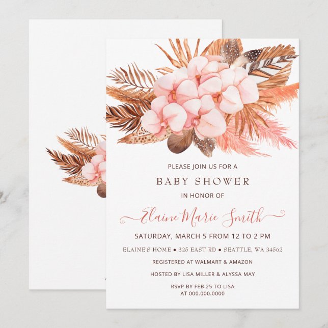Rustic Boho  Pampas Grass Girl Shower Inbjudningar (Fram/baksida)