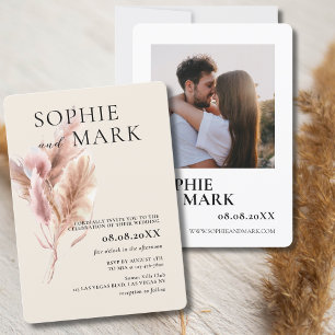 Rustic Boho Pampas grass minimalist med foto Inbjudningar