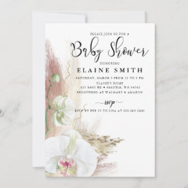 Rustic Boho Pampas Grass Orchid Baby Shower Inbjudningar