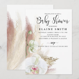 Rustic Boho Pampas Grass Orchid Baby Shower Inbjudningar