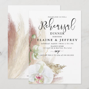 Rustic Boho Pampas Grass Orchid Rehearsal Middag Inbjudningar