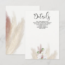 Rustic Boho Pampas Grass White Orchid Bröllop Tilläggskort